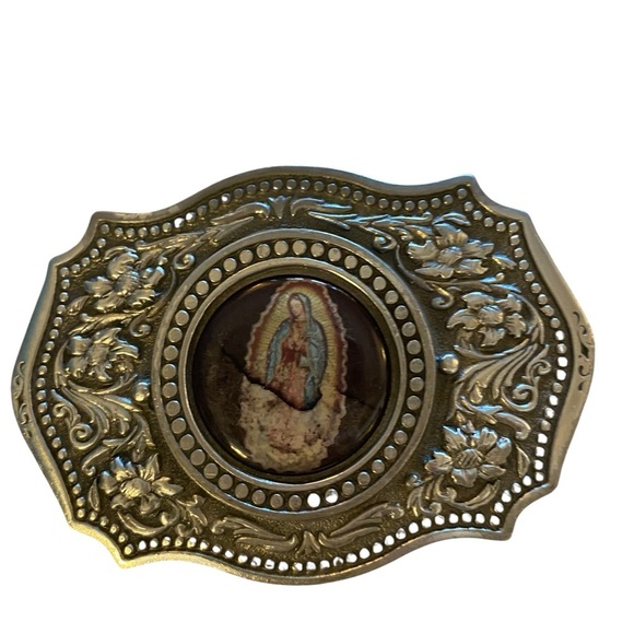 Y2K Great American Pewter Virgin Mary
Buckle & white crackle leather Belt - Picture 7 of 10